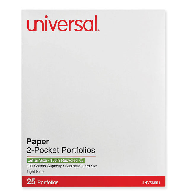 Two-Pocket Portfolio, Embossed Leather Grain Paper, 11 x 8.5, Light Blue, 25/Box