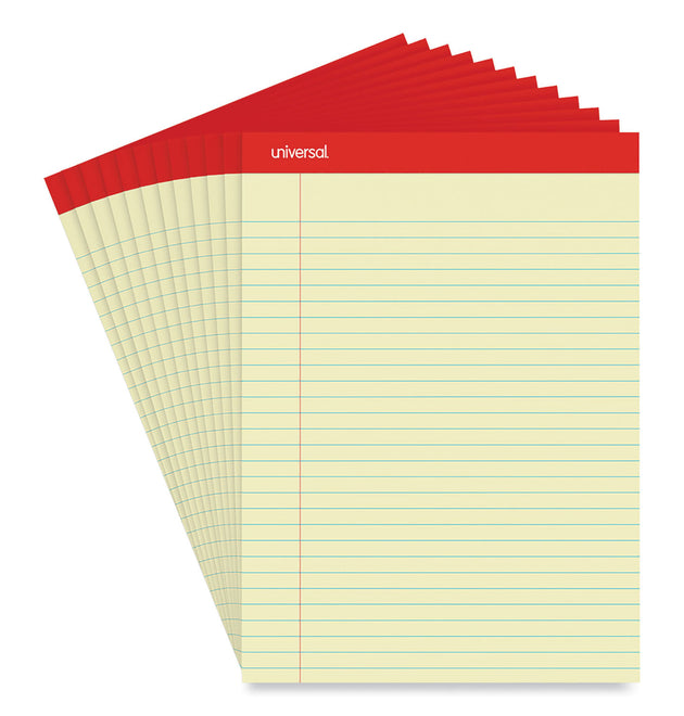 Perforated Ruled Writing Pads, Wide/Legal Rule, Red Headband, 50 Canary-Yellow 8.5 x 11.75 Sheets, Dozen