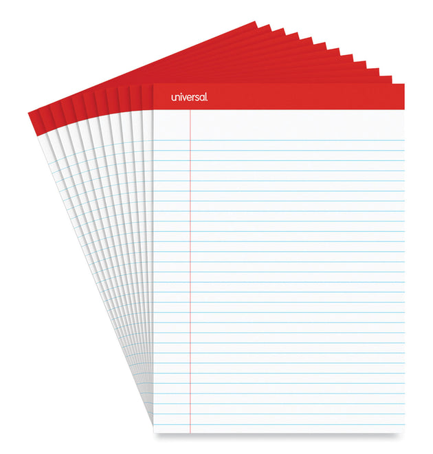 Perforated Ruled Writing Pads, Wide/Legal Rule, Red Headband, 50 White 8.5 x 11.75 Sheets, Dozen