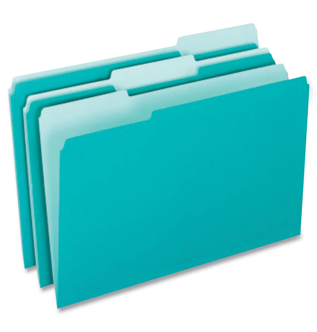 Interior File Folders, 1/3-Cut Tabs: Assorted, Letter Size, Aqua, 100/Box