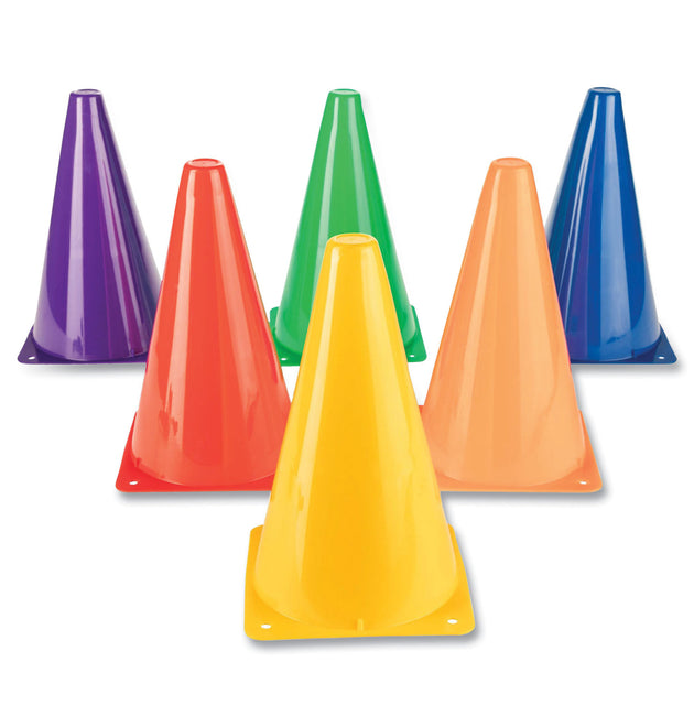 Indoor/Outdoor High Visibility Plastic Cone Set, Assorted Colors, 6/Box