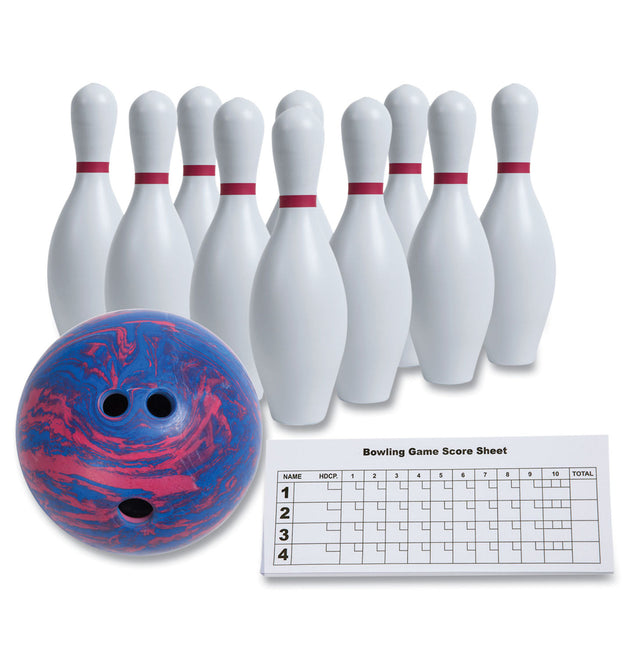 Bowling Set, Plastic/Rubber, White, 10 Bowling Pins, 1 Bowling Ball