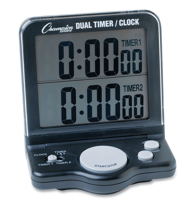 Dual Timer/Clock with Jumbo Display, LCD, 3.5 x 1 x 4.5, Black