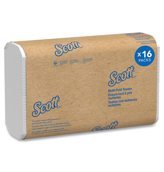 Essential Multi-Fold Towels, Standard Tier, Absorbency Pockets, 1-Ply, 9.2 x 9.4, White, 250/Pack, 16 Packs/Carton