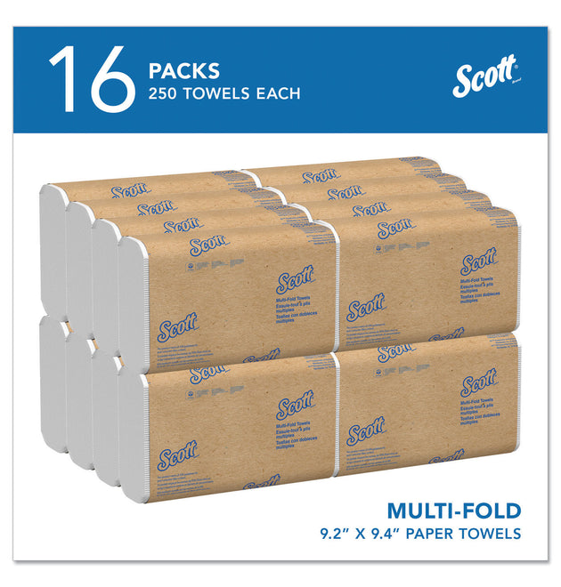 Essential Multi-Fold Towels, Standard Tier, Absorbency Pockets, 1-Ply, 9.2 x 9.4, White, 250/Pack, 16 Packs/Carton