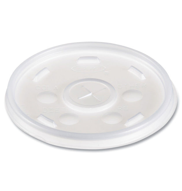 Plastic Lids for Foam Cups, Bowls and Containers, Flat with Straw Slot, Fits 6-14 oz, Translucent, 100/Pack, 10 Packs/Carton