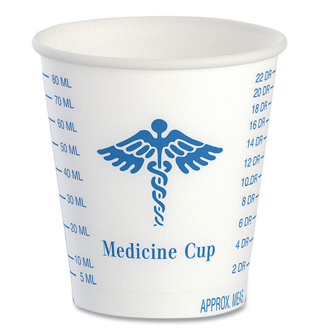 Paper Medical and Dental Graduated Cups, ProPlanet Seal, 3 oz, White/Blue, 100/Bag, 50 Bags/Carton