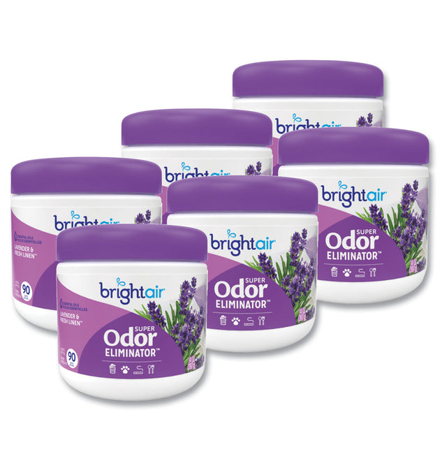 Super Odor Eliminator, Lavender and Fresh Linen, Purple, 14 oz Jar, 6/Carton