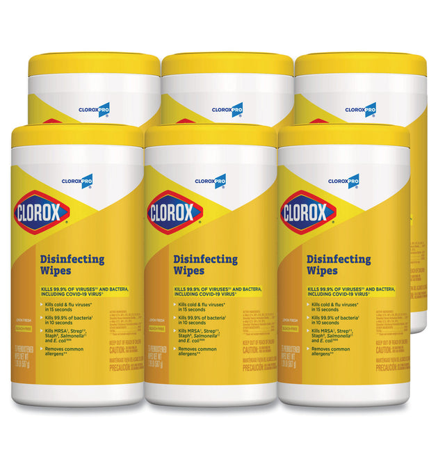 Disinfecting Wipes, 1-Ply, 7 x 8, Lemon Fresh, White, 75/Canister, 6/Carton