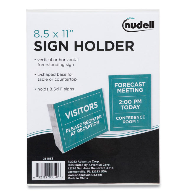 Clear Plastic Slanted L-Shaped Countertop Sign Holder, Side-Load, Horizontal/Vertical Orientation, 8.5 x 11 Insert