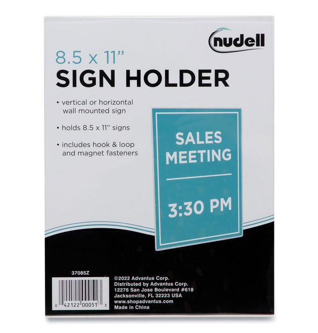 Clear Plastic All-Purpose Mountable Sign Holder, Magnetic/Hook-Loop, Horizontal/Vertical Orientation, 8.5 x 11 Insert