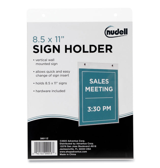 Clear Plastic Vertical-Orientation Wall Sign Holder with Mounting Screws, Quick-Change Insert System, 8.5 x 11 Insert