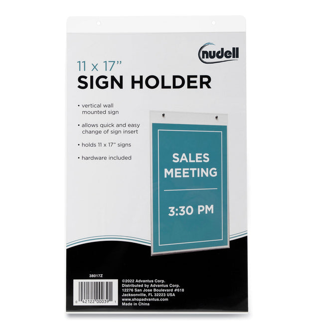 Clear Plastic Vertical-Orientation Wall Sign Holder with Mounting Screws, Quick-Change Insert System, 11 x 17 Insert