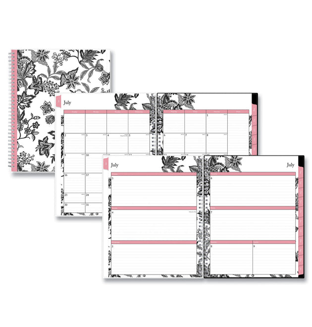 Analeis Create-Your-Own Cover Weekly/Monthly Planner, Floral, 11 x 8.5, White/Black/Coral, 12-Month (July to June): 2023-2024