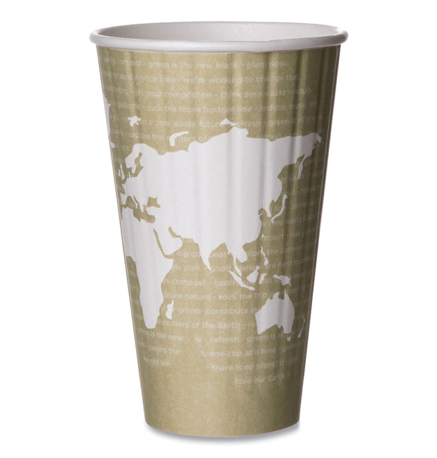 World Art Renewable and Compostable Insulated Hot Cups, PLA, 16 oz, 40/Packs, 15 Packs/Carton