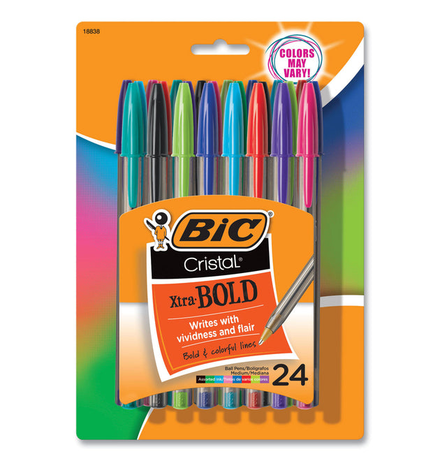 Cristal Xtra Bold Ballpoint Pen, Stick, Bold 1.6 mm, Randomly Assorted Ink and Barrel Colors, 24/Pack