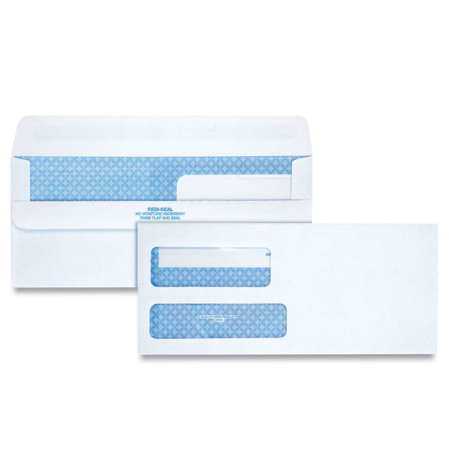 Double Window Redi-Seal Security-Tinted Envelope, #9, Commercial Flap, Redi-Seal Adhesive Closure, 3.88 x 8.88, White, 250/CT