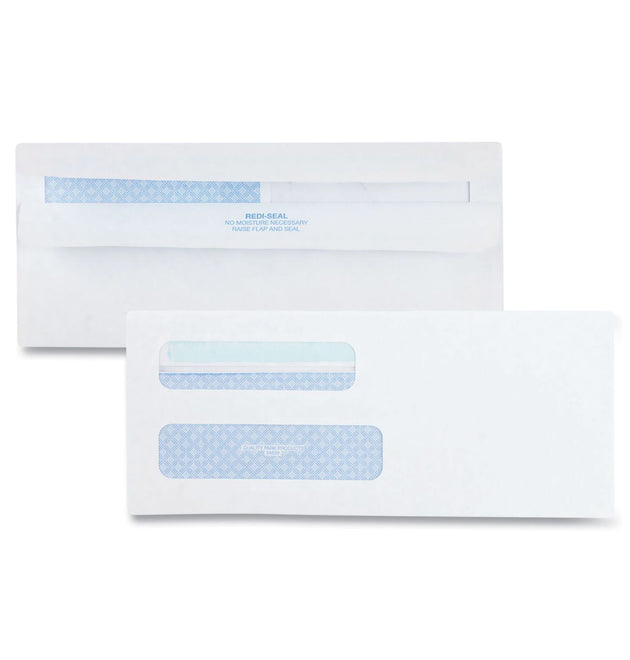 Double Window Redi-Seal Security-Tinted Envelope, #8 5/8, Commercial Flap, Redi-Seal Closure, 3.63 x 8.63, White, 500/Box