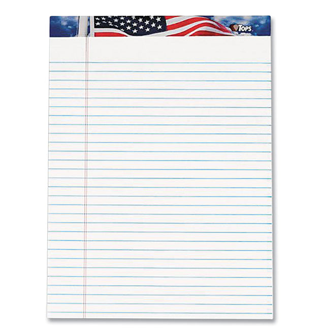 American Pride Writing Pad, Wide/Legal Rule, Red/White/Blue Headband, 50 White 8.5 x 11.75 Sheets, 12/Pack