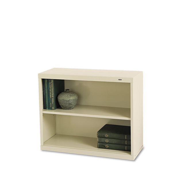 Metal Bookcase, Two-Shelf, 34.5w x 13.5d x 28h, Putty