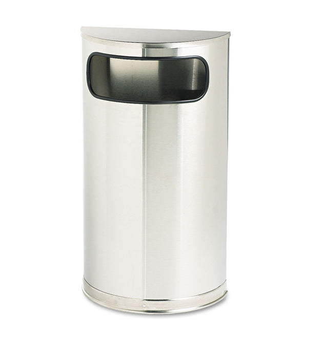 European and Metallic Series Half-Round Waste Receptacle, 9 gal, Steel, Satin Stainless