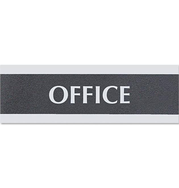 Century Series Office Sign, OFFICE, 9 x 3, Black/Silver